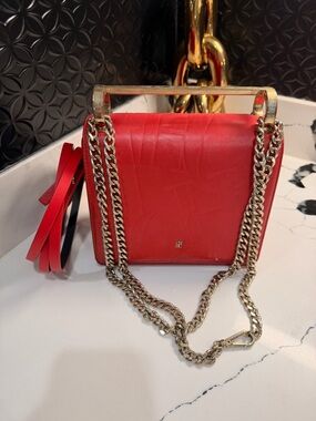 Authentic red carolina herrera shoulder bag chain